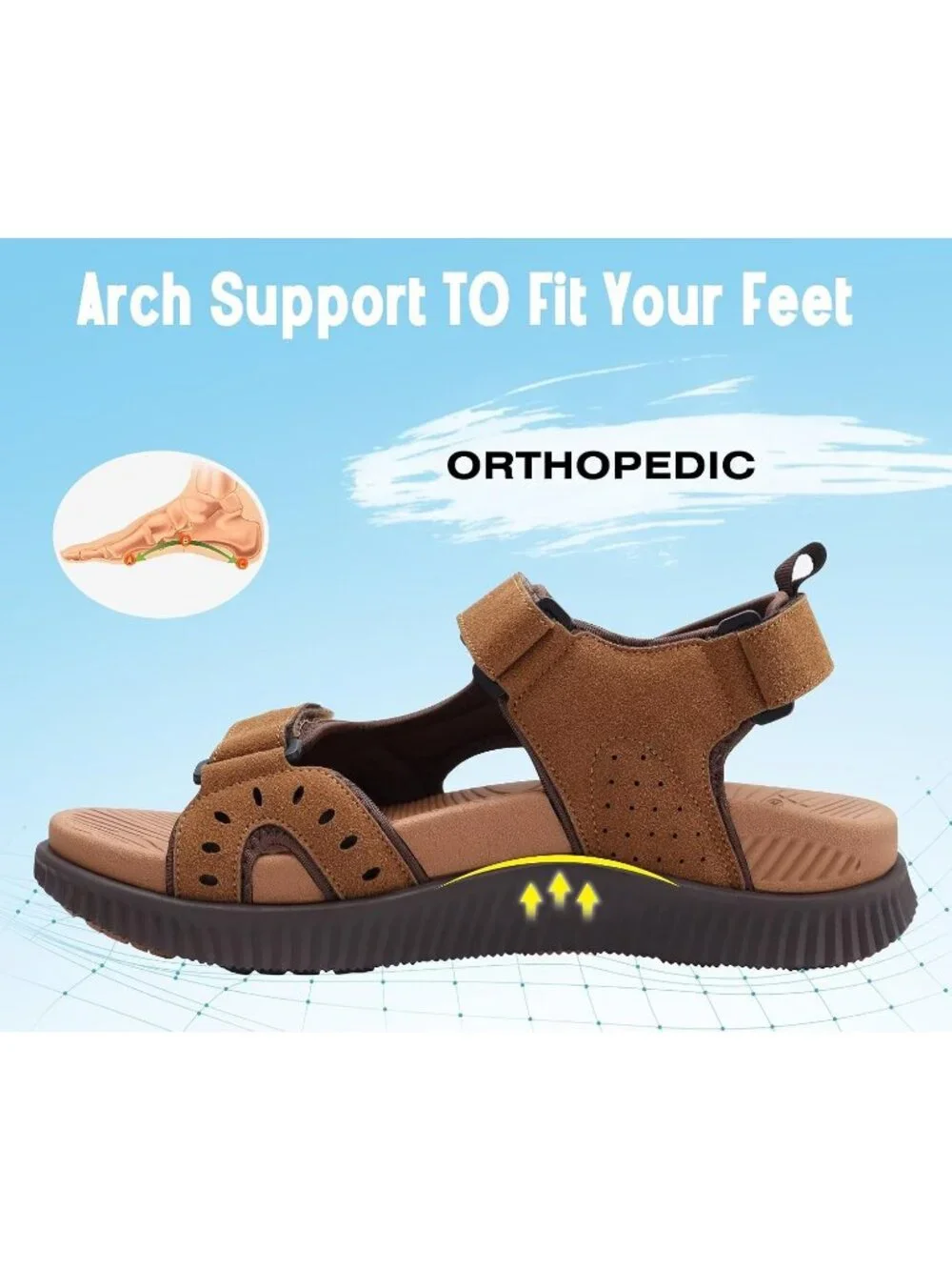 Men's Khaki And Brown Arch Support Thick Recovery Athletic Hiking Sandal Shoes